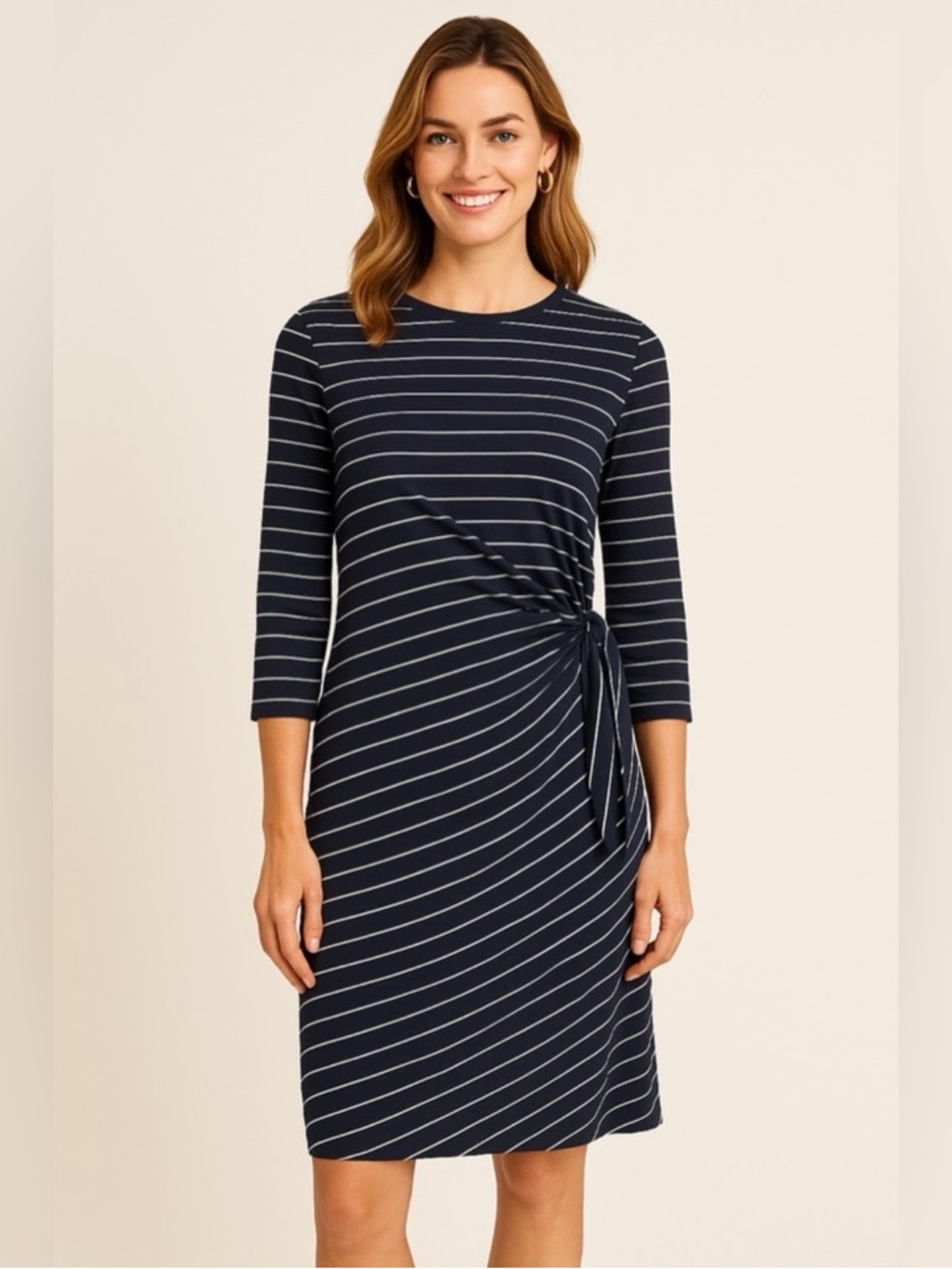 J. McLaughlin Elora Dress Modal Navy Stripe Size M Stretch Nautical Office